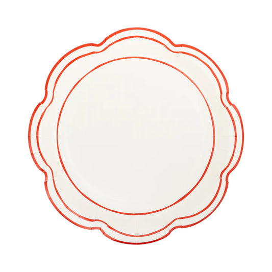 Cream Scalloped Red Lines Plate