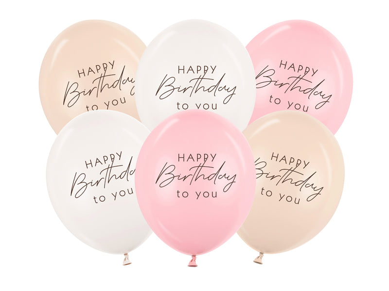 6-pack of Happy Birthday 12" latex balloons