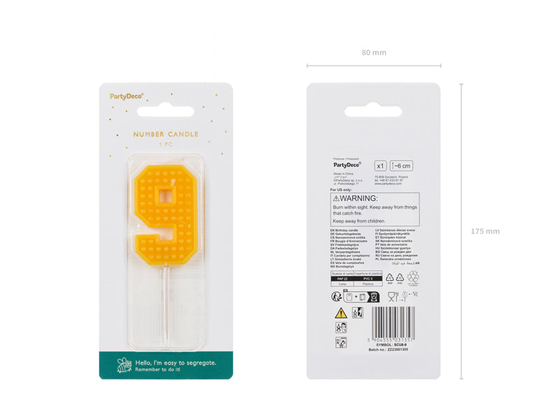 Birthday candle Number 9 - yellow