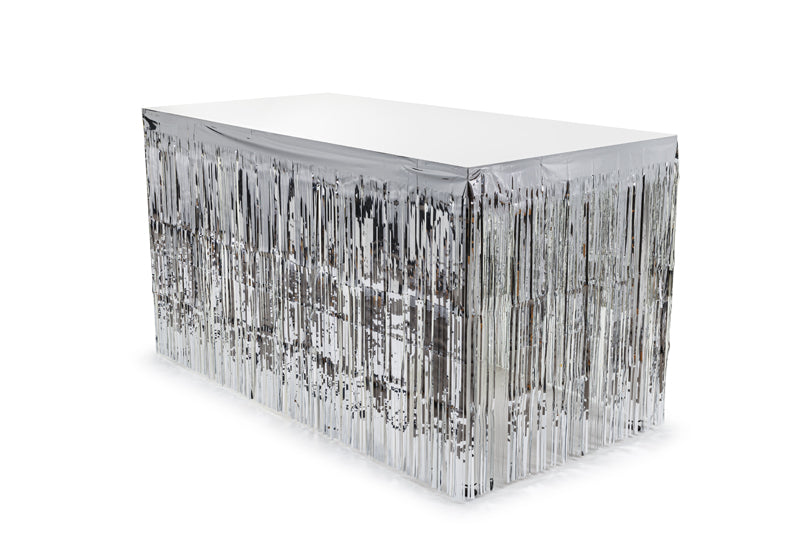 Fringe table skirt - silver