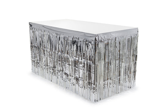Fringe table skirt - silver