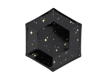 Assiettes en carton noires avec étoiles dorées
