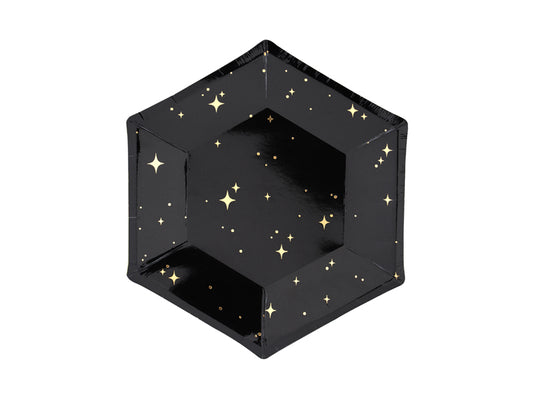Black with Gold Stars Paper Plates