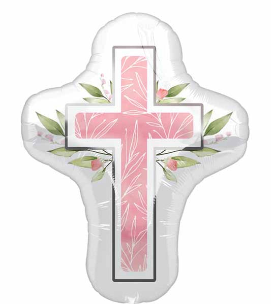 Pink Floral Cross Balloon